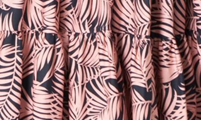 Shop Carolina Herrera Palm Print Plunge Neck Stretch Cotton Dress In Midnight Multi