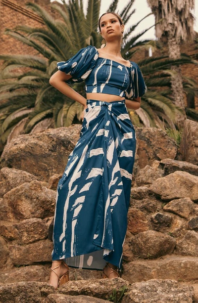 Diarrablu Zany Off The Shoulder Crop Top In Blue