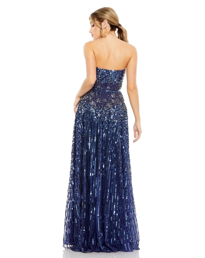 Shop Mac Duggal Strapless Hand Embellished Beaded A Line Gown In Twilight