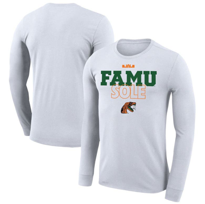 Shop Nike X Lebron James White Florida A&m Rattlers 2023 On Court Bench Long Sleeve T-shirt
