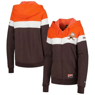 New Era Brown/orange Cleveland Browns Throwback Colourblock Full-zip Hoodie