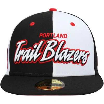 New Era Men's Black, White Portland Trail Blazers Script Pinwheel 59FIFTY Fitted  Hat