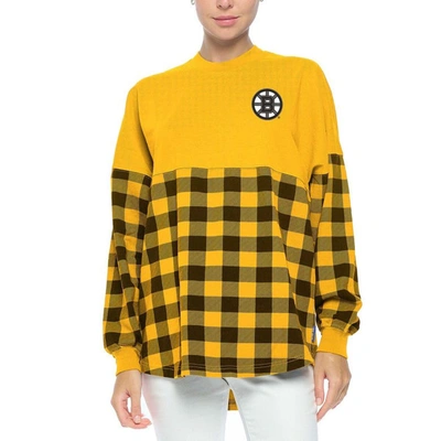 Shop Fanatics Branded Gold Boston Bruins Buffalo Check Long Sleeve T-shirt