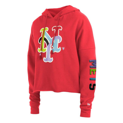 Shop New Era Red New York Mets Fashion High Hip Pullover Hoodie In Coral