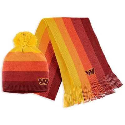 Shop Wear By Erin Andrews Gold Washington Commanders Ombre Pom Knit Hat And Scarf Set