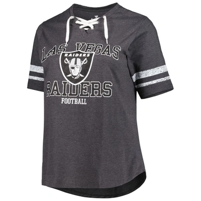 Shop Fanatics Branded Heather Charcoal Las Vegas Raiders Plus Size Lace-up V-neck T-shirt