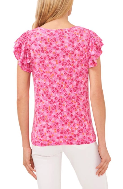 Shop Cece Floral Double Ruffle Sleeve Top In Pink Punch