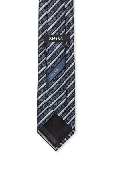Shop Zegna Cento Fili Stripe Silk Tie In Teal