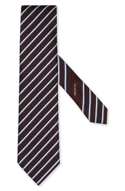 Shop Zegna Ties Cento Fili Stripe Silk Tie In Burgundy