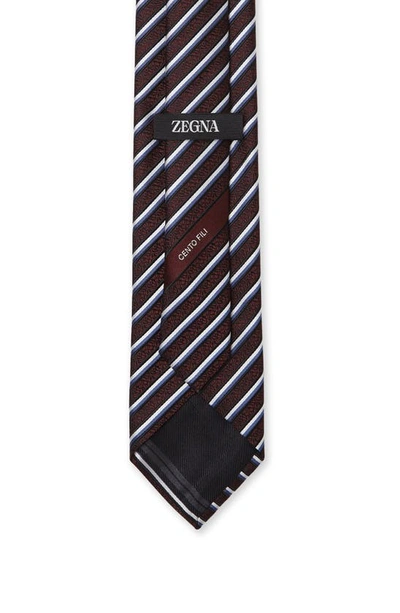 Shop Zegna Cento Fili Stripe Silk Tie In Burgundy
