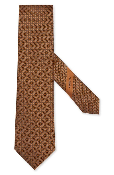 Shop Zegna Cento Fili Geometric Silk Tie In Vicuna