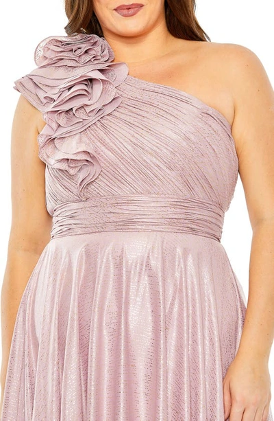Shop Fabulouss By Mac Duggal Metallic Floral Detail One-shoulder A-line Gown In Lilac