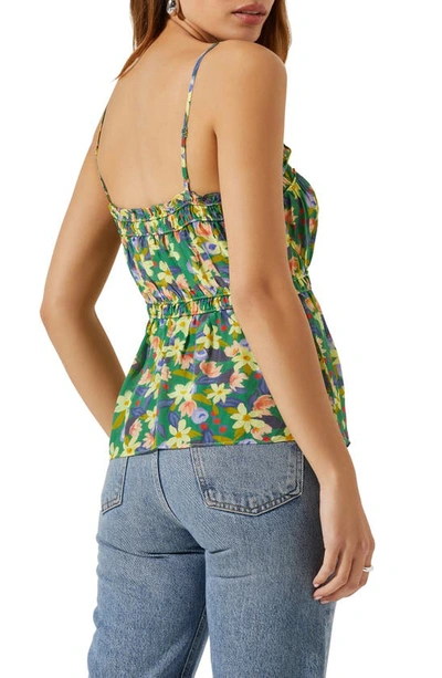 Shop Astr Ruched Babydoll Camisole In Yellow Green Flower
