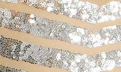 Shop Dress The Population Emery Sequin Stripe Long Sleeve Cocktail Dress In Silver/ Beige