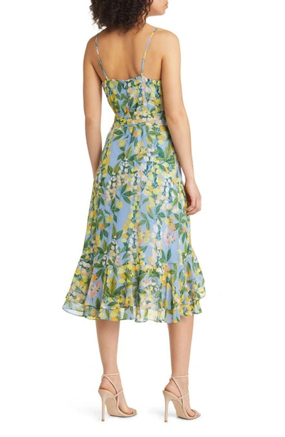Shop Eliza J Floral Wrap Bodice Dress In Blue