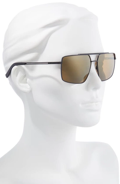Hurley Explorer 58mm Polarized Navigator Sunglasses In Matte Black/ Brown Base