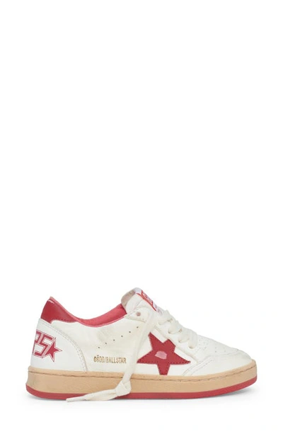 Shop Golden Goose Kids' Ball Star Lace-up Leather Sneaker In White/ Red