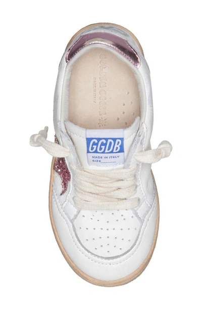 Shop Golden Goose Kid's Ball Star Glitter Leather Sneaker In White/ Bubblegum/ Lilac