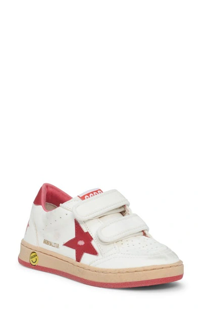 Shop Golden Goose Kids' Ball Star Leather Sneaker In White/ Red