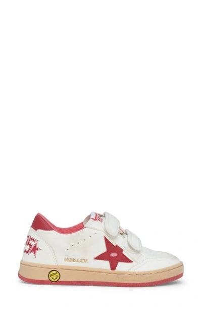 Shop Golden Goose Kids' Ball Star Leather Sneaker In White/ Red