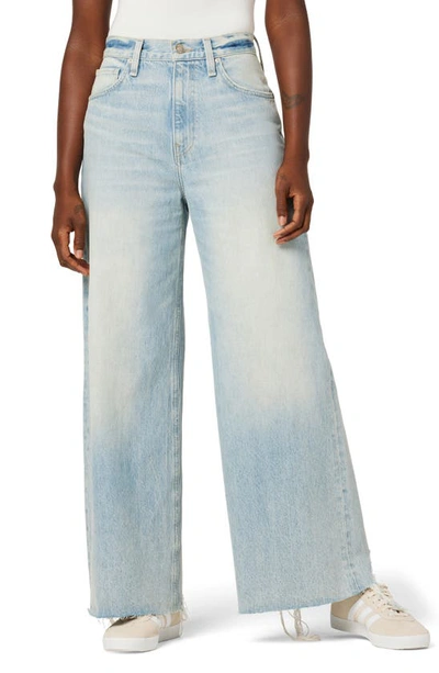 Shop Hudson James High Waist Raw Hem Wide Leg Jeans In Iris