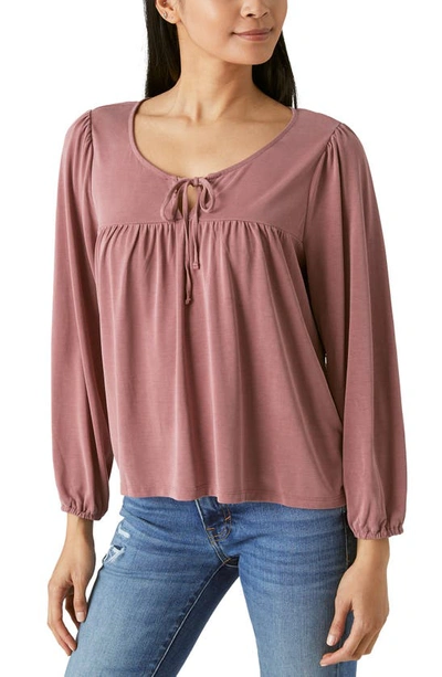 Shop Lucky Brand Tie Front Top In Rose Brown
