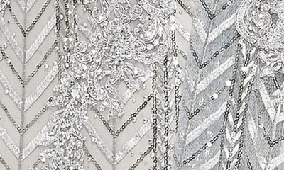 Shop Mac Duggal Embellished Long Sleeve One-shoulder Gown In Platinum