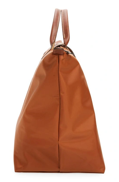 Longchamp Foldable Rectangular Travel Bag Top Handles In Cognac