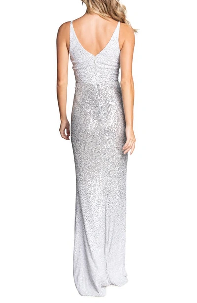 Shop Dress The Population Jordana Sequin Side Slit Gown In White/ Silver