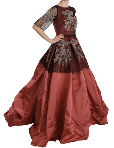 Shop Dolce & Gabbana Crystal Chandelier Silk Princess Gown Women's Dress In Pink