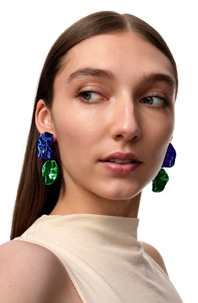Sterling King Flashback Fold Drop Earrings In Cobalt Emerald