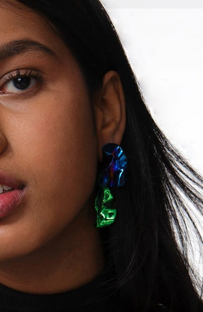 Sterling King Flashback Fold Drop Earrings In Cobalt Emerald