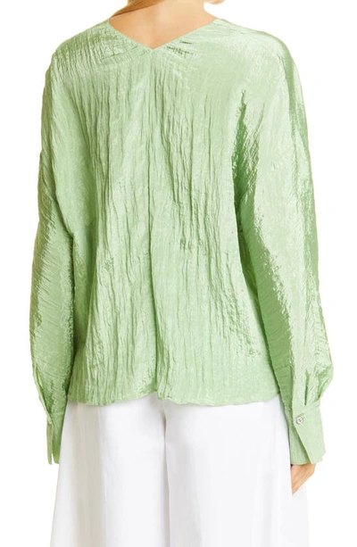 Shop Vince Crushed Satin Long Sleeve Blouse In Pistachio