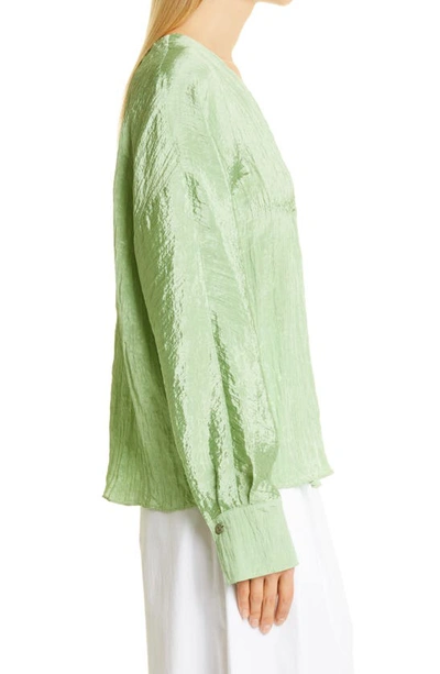 Shop Vince Crushed Satin Long Sleeve Blouse In Pistachio