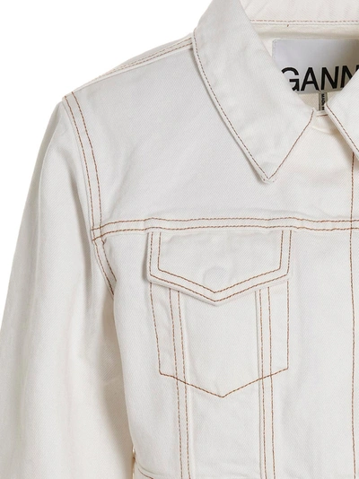 Shop Ganni Denim Cropped Jacket In White