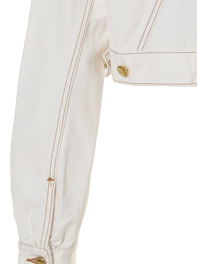 Shop Ganni Denim Cropped Jacket In White