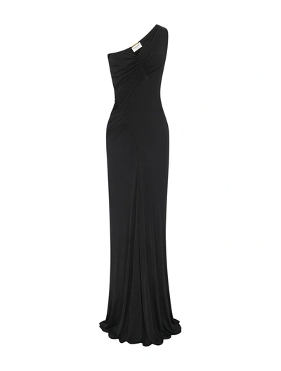 Shop Saint Laurent Long One Shoulder Dress In Black