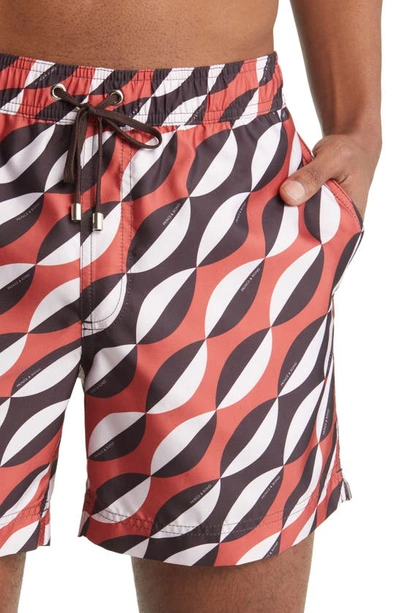 Shop Prince And Bond Easton Print Swim Trunks In Red Multi