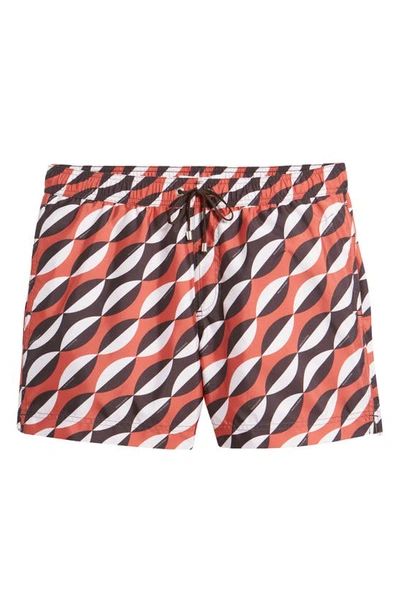 Shop Prince And Bond Easton Print Swim Trunks In Red Multi