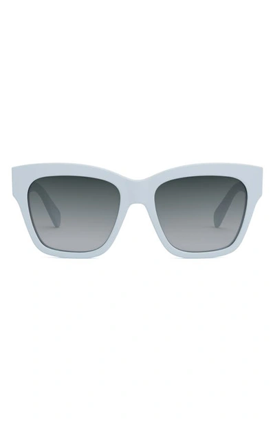 Shop Celine Triomphe 55mm Round Sunglasses In Shiny Light Blue / Smoke