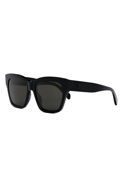 Celine Triomphe 55mm Round Sunglasses In Black/gray Solid