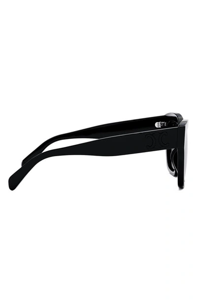 Shop Celine Triomphe 55mm Round Sunglasses In Shiny Black / Smoke