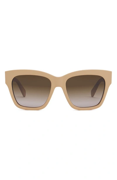 Shop Celine Triomphe 55mm Round Sunglasses In Shiny Beige / Gradient Brown