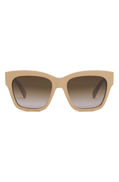 Celine Triomphe 55mm Round Sunglasses In Shiny Beige / Gradient Brown