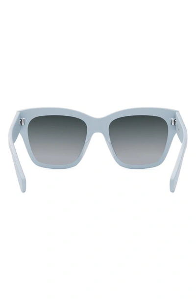 Shop Celine Triomphe 55mm Round Sunglasses In Shiny Light Blue / Smoke