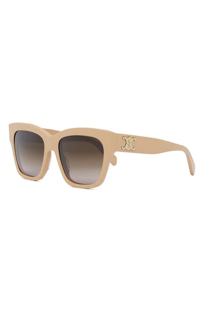 Shop Celine Triomphe 55mm Round Sunglasses In Shiny Beige / Gradient Brown