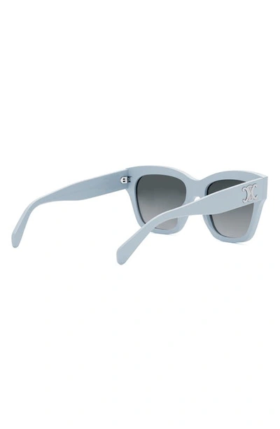 Shop Celine Triomphe 55mm Round Sunglasses In Shiny Light Blue / Smoke