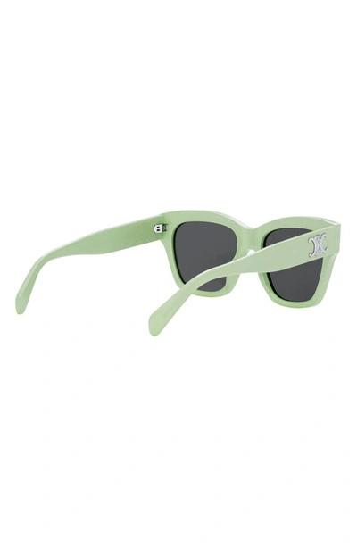 Shop Celine Triomphe 55mm Round Sunglasses In Shiny Light Green / Smoke