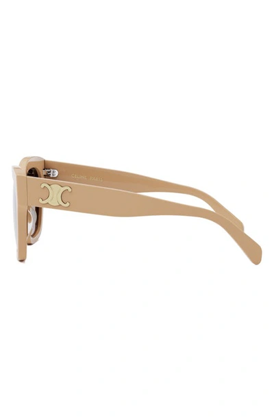 Celine Triomphe 55mm Round Sunglasses In Shiny Beige / Gradient Brown
