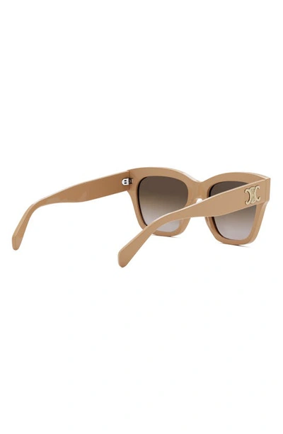 Shop Celine Triomphe 55mm Round Sunglasses In Shiny Beige / Gradient Brown